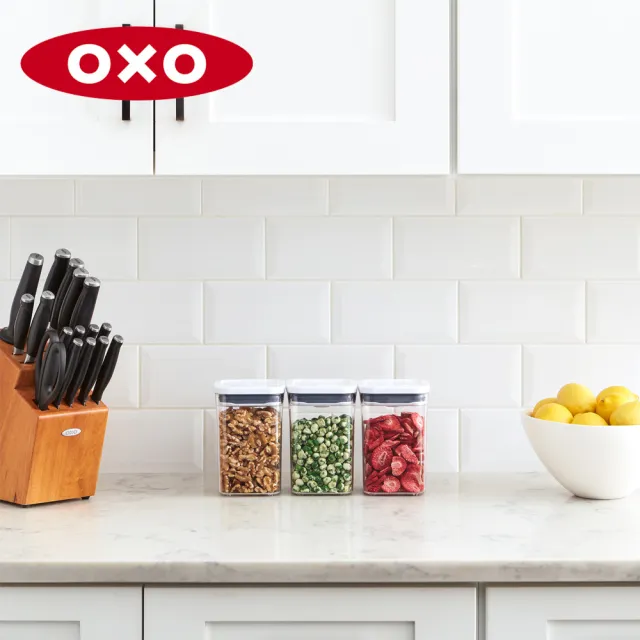 【OXO】正方2.1L｜ 超值2入｜POP 按壓密封收納保鮮盒(11*11*32 cm 單手開蓋 整齊堆疊)
