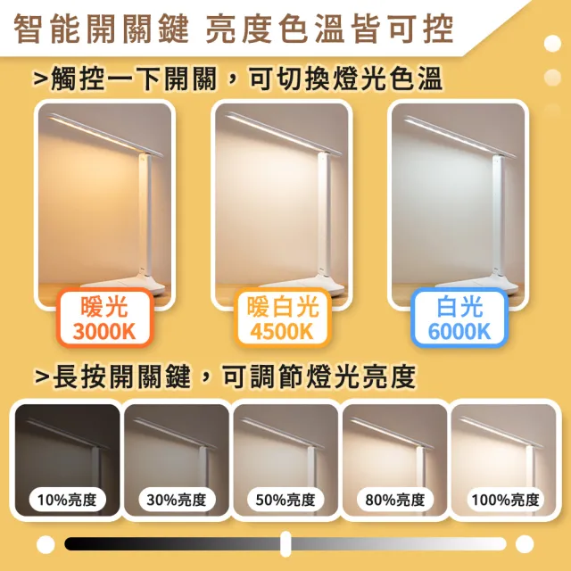 【JHS】可折疊USB觸控LED檯燈 三段色溫(無線檯燈 觸控感應燈 桌燈)