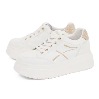 【DIANA】燙鑽植絨拼接免綁帶厚底休閒鞋(杏色)