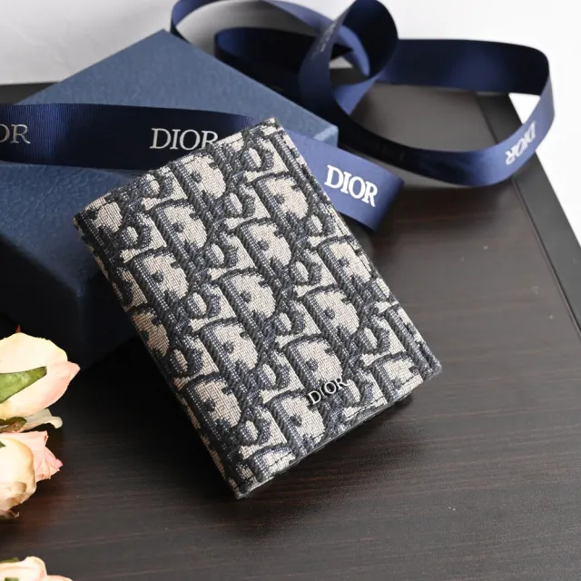 【Dior 迪奧】經典品牌LOGO緹花拼接信用卡證件名片夾(深藍)