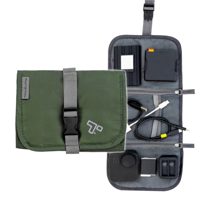 【Travelon】美國 扣式3C線材收納包 軍綠 / 充電器 線材 行動電源 首飾收納袋  旅行小包 年末送禮