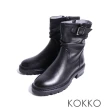 【KOKKO】個性仿舊質感真皮釦環短靴(黑色)