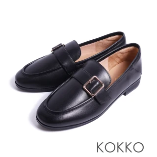 【KOKKO】時髦方釦極柔軟寬楦樂福鞋(黑色)
