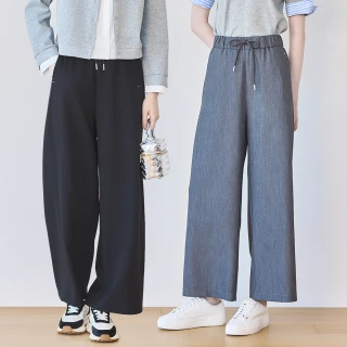 【en-suey 銀穗】網路限定 休閒抽繩西裝寬管長褲-女