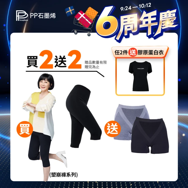 【PP 石墨烯】石墨烯塑崩打卡褲2件(瑜珈褲 六分 助循環)