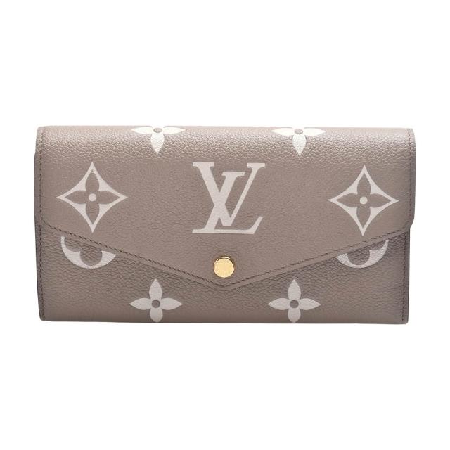 【Louis Vuitton 路易威登】M81049 SARAH經典Empreinte壓花牛皮釦式長夾(灰/奶油色)