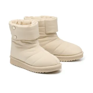 【MELROSE】美樂斯 率性舒適釘釦反摺造型防水布厚底短靴(杏)