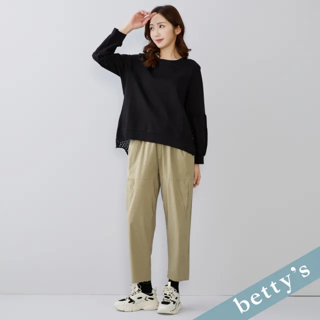 【betty’s 貝蒂思】出清品  腰鬆緊特色三角剪裁休閒長褲(駝色)