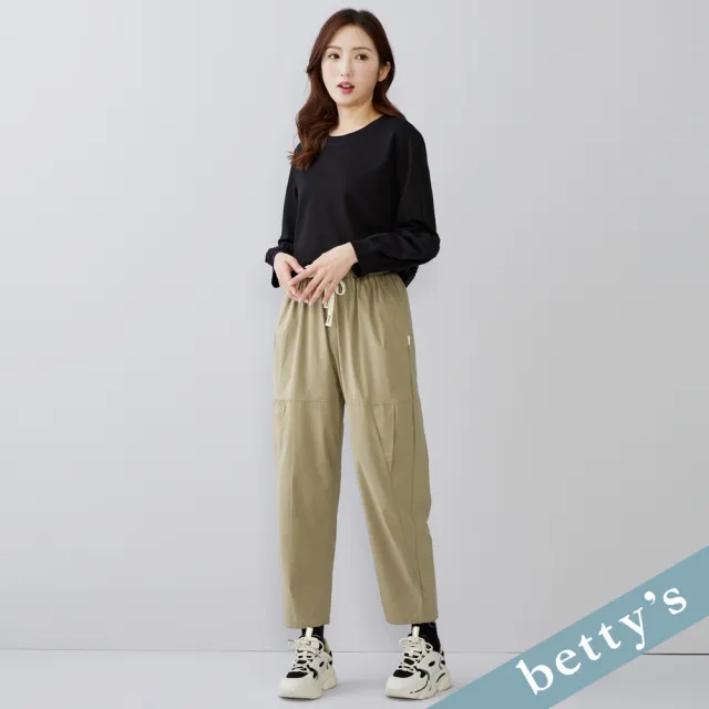 【betty’s 貝蒂思】出清品 腰鬆緊特色三角剪裁休閒長褲(駝色)