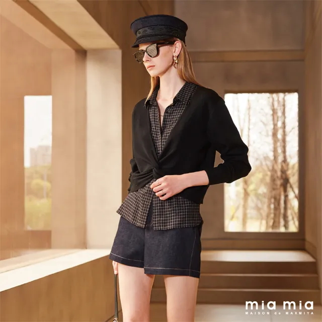 【mia mia】腰頭剪裁A字牛仔短褲