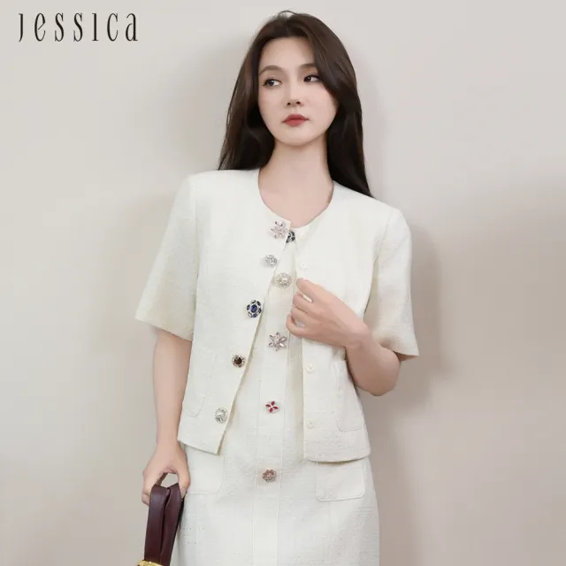 【JESSICA】法式優雅百搭圓領短袖小香風外套254001