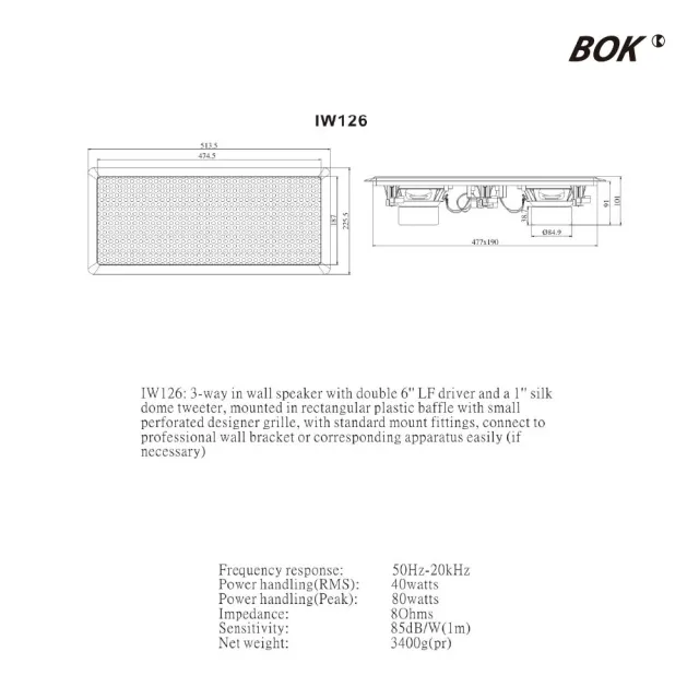 【BOK】IW-126 6吋防磁崁入式中央聲道喇叭