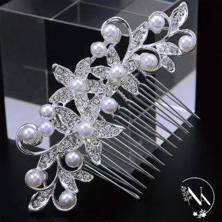 【NANA】娜娜 水鑽珍珠奢華髮梳新娘髮飾(水鑽 珍珠 髮梳 髮飾)
