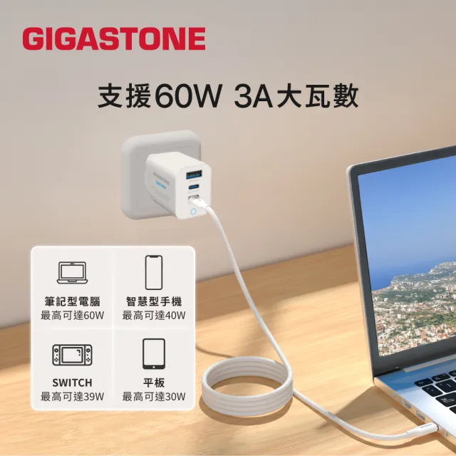 【Gigastone 立達國際】60W Type-C to C磁吸快充傳輸線CC-7801W 2入組(iPhone16/17/手機/筆電/平板快充線)