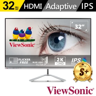【ViewSonic 優派】福利品 VX3276-2K-MHD-2 32型IPS 2K 75Hz無邊框美型螢幕(HDR/含喇叭/FreeSync)