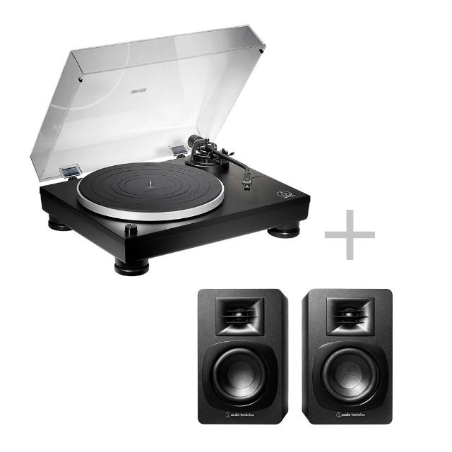 【audio-technica 鐵三角】AT-LP5X 黑膠唱盤+AT-SP3X 黑色 主動式監聽喇叭