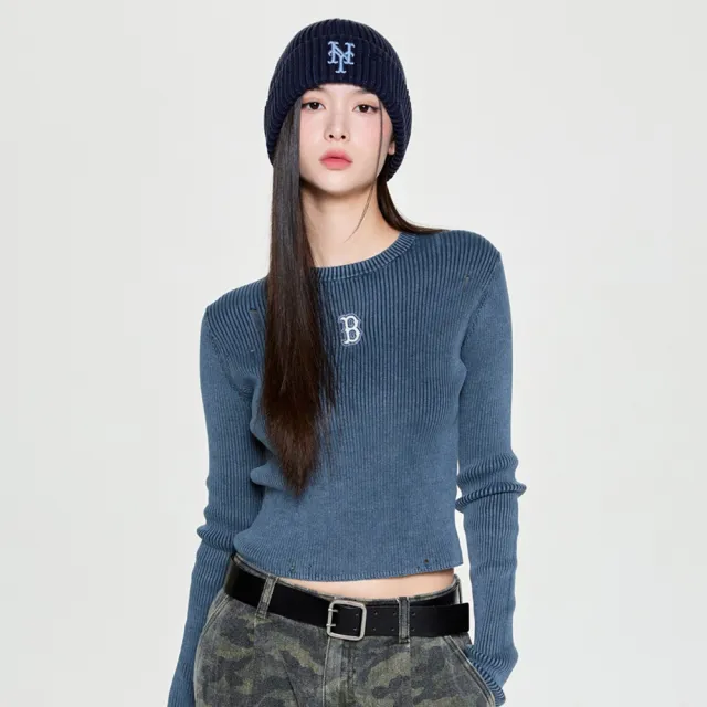 【MLB】女版復古水洗羅紋針織毛衣 波士頓紅襪隊(3FKPB0354-43INL)