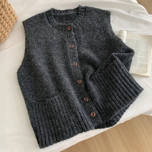 【巴黎精品】法式針織背心無袖背心削肩上衣百搭休閒女裝(韓系圓領質感女上衣2色n1lg116)