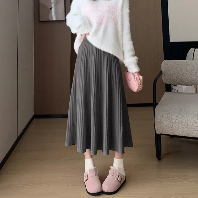 【巴黎精品】高腰半身裙中長裙A字裙子大碼休閒大尺碼女裝(加厚高腰純色女裙子4色n1lg77)
