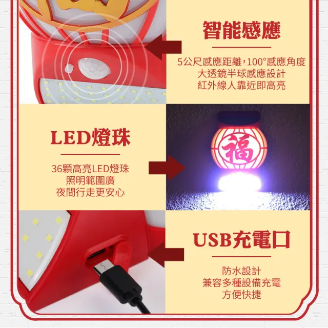 【CARSLAVE】福字太陽能燈 太陽能 USB 雙充模式 LED 光控(年節 喜慶 福氣 過年裝飾 節能 感應燈)