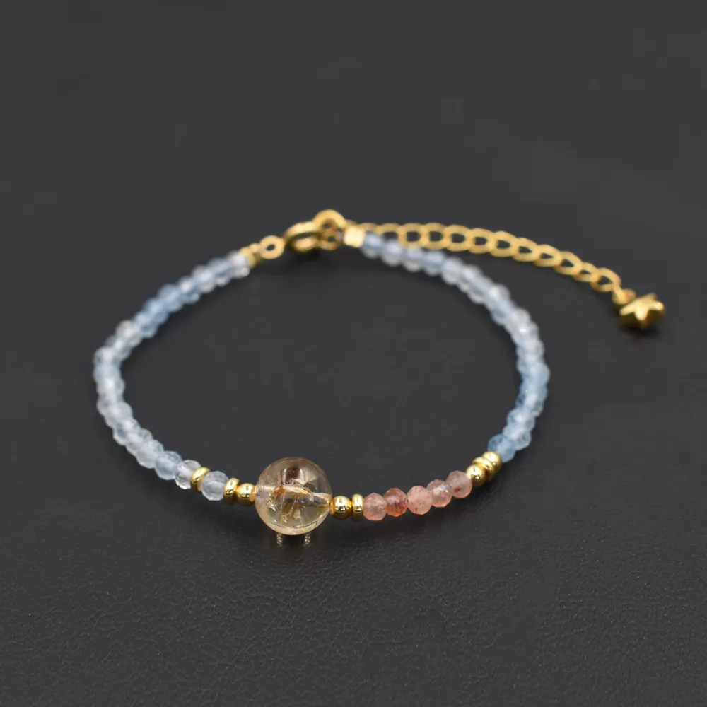 【鑫運來】◎海藍寶黃水晶鑽切手鍊