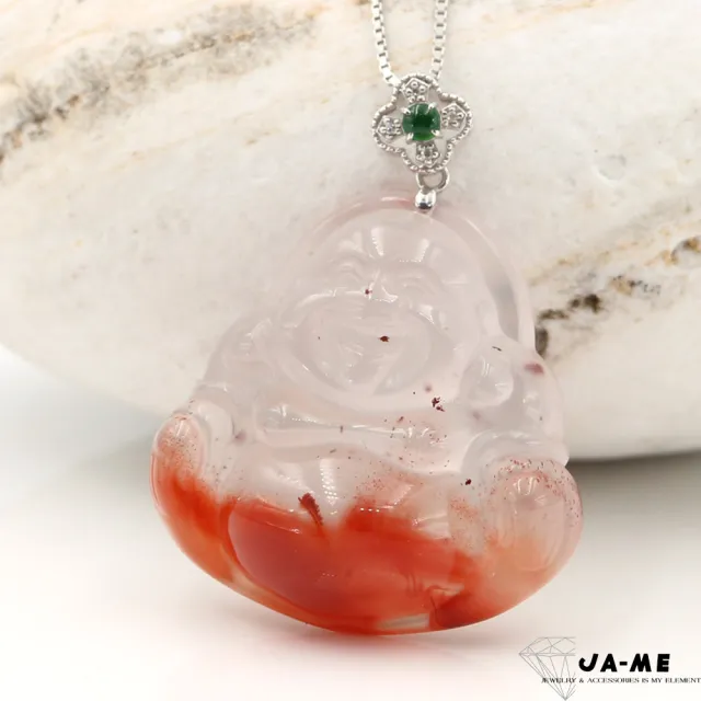 【JA-ME】天然保山南紅 精品冰飄花彌勒佛18k金吊墜