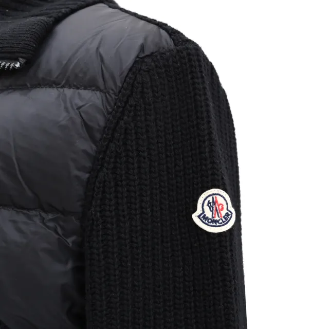 【MONCLER】簡約品牌LOGO雙向拉鍊加襯羊毛羽絨背心開襟衫外套(黑)