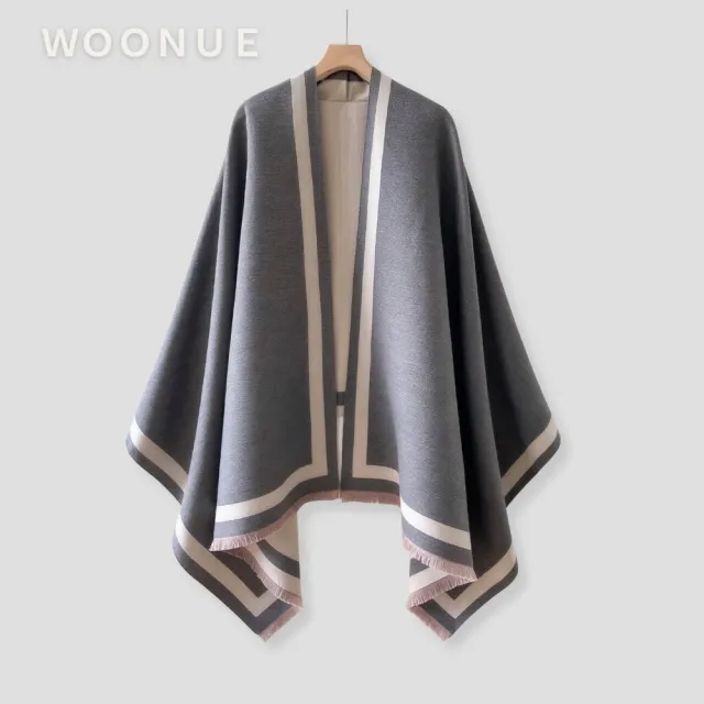 【WOONUE】時尚優雅名媛氣質秋冬柔軟保暖羊毛絨質感親膚寬版斗篷圍巾冷氣披肩(女友老婆媽媽情人生日禮物)