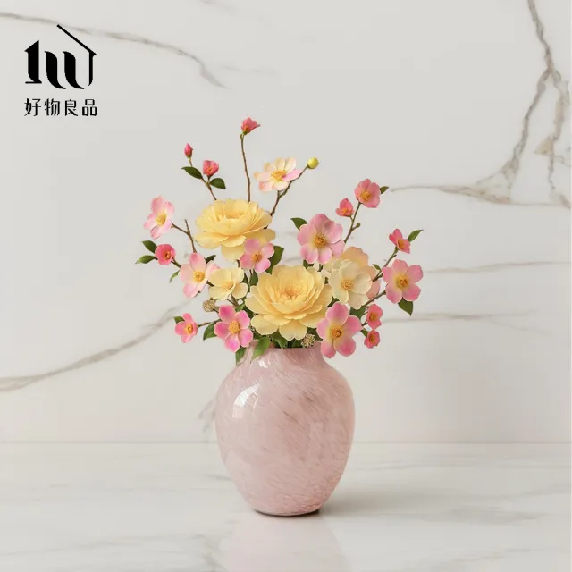 【好物良品】高質感繽紛手工藝術紋理漸變染色玻璃花瓶(花藝花器 插花裝飾品 桌面餐桌擺飾)