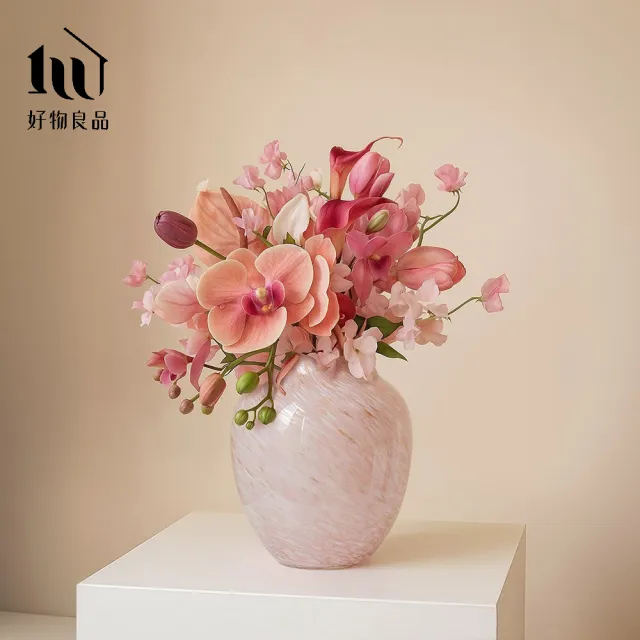 【好物良品】高質感繽紛手工藝術紋理漸變染色玻璃花瓶(花藝花器 插花裝飾品 桌面餐桌擺飾)