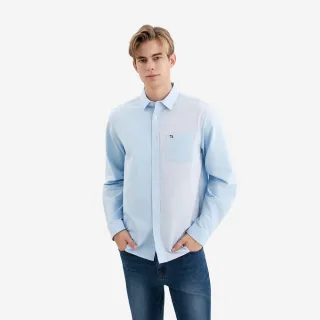 【Arnold Palmer 雨傘】男裝-條紋拼接長袖襯衫(藍色)