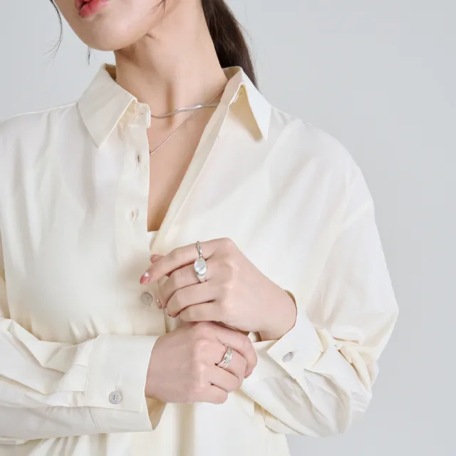 【M：MINb】多WAY鈕扣抓摺百搭長袖襯衫(米色/中大尺碼女裝/上衣/大尺碼女裝/大尺碼通勤穿搭)