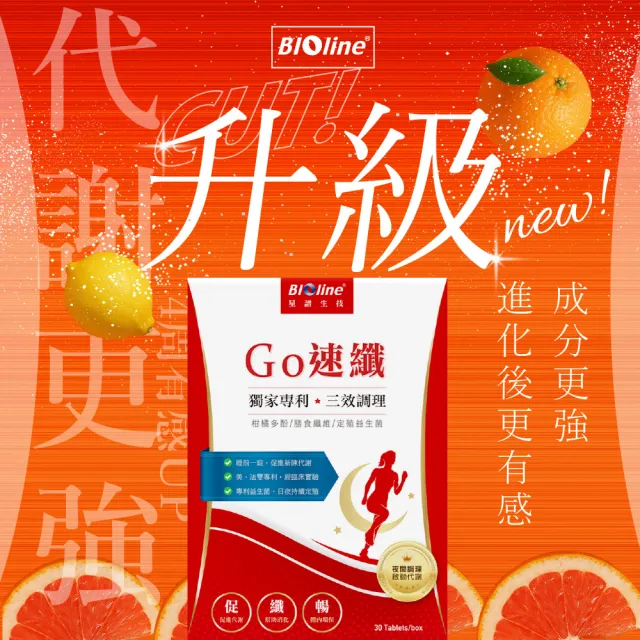 【Bioline 星譜生技】GO速纖｜穩控加速代謝錠4盒(30顆/盒〕〔檸檬多酚、植萃酵素、膳食纖維、定殖益生菌)