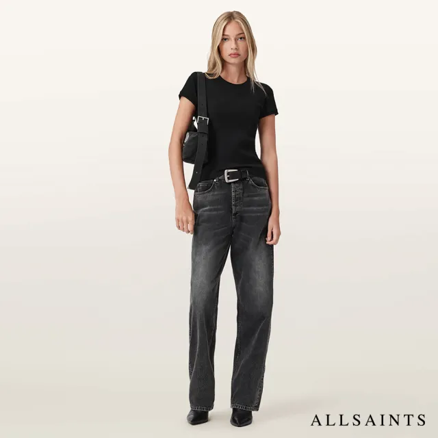 【ALLSAINTS】GIA 羅紋短袖T恤-黑 W026JD(修身版型)
