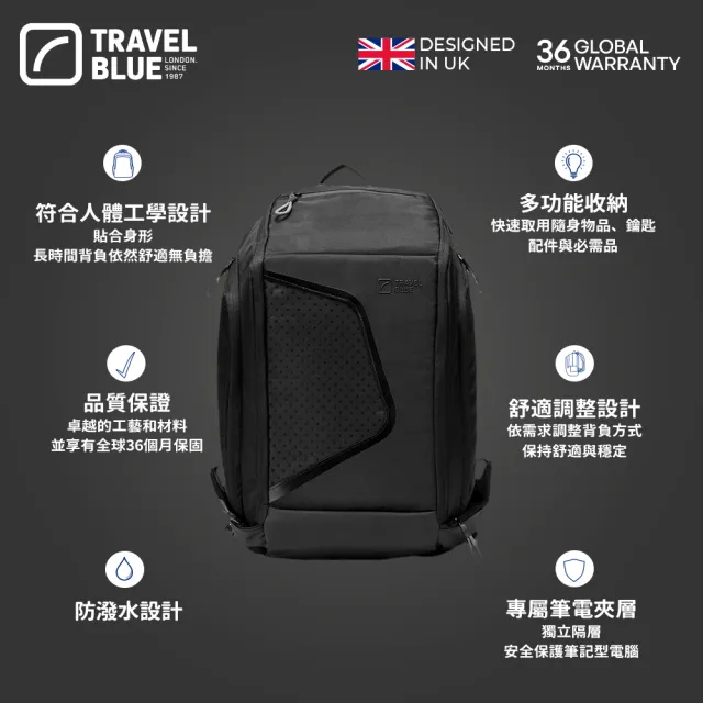 【Travel Blue 藍旅】雙11 裝備菁英加大款背包-黑 TB3099(筆電包/防水電腦包/雙肩包/大容量背包)