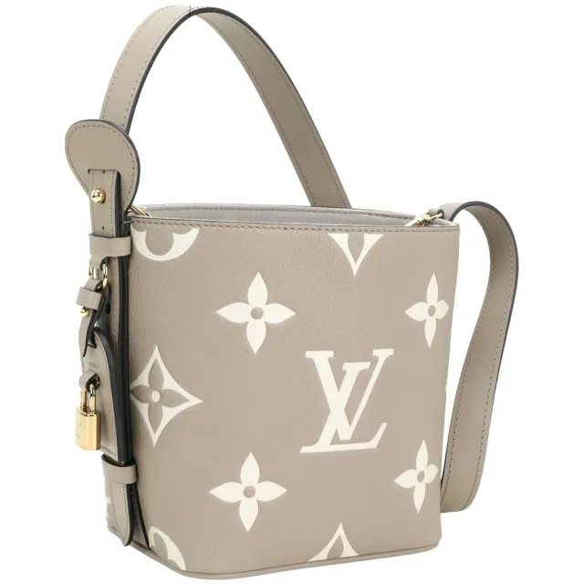 【Louis Vuitton 路易威登】M13045 All In BB 斑鳩灰押花粒面牛皮鎖頭吊飾多揹法水桶包(水桶包)