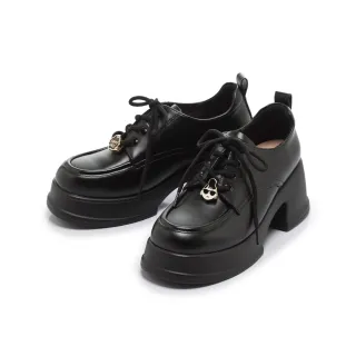 【FAIR LADY】日本京都聯名 HAPPYFACE 率性綁帶厚底樂福鞋(黑、5A2980)