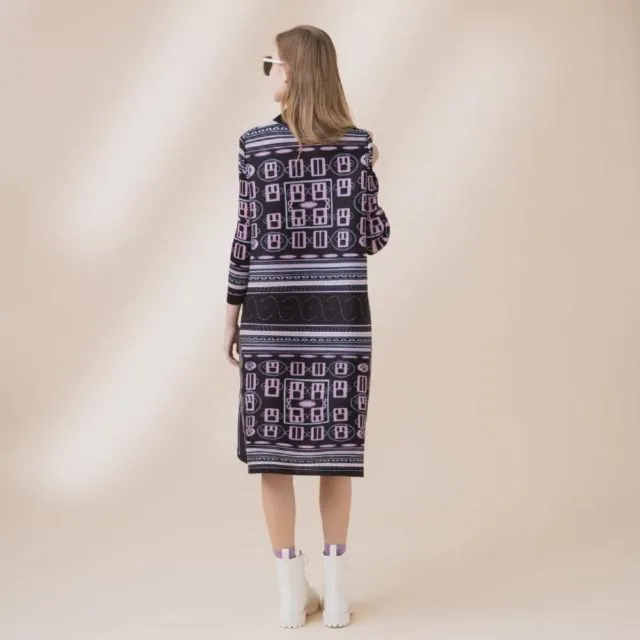 【YUTZUYA 優姿雅】織紋幾何圖案摺衣洋裝(七分袖/高彈力/修身傘襬/寬鬆版型)