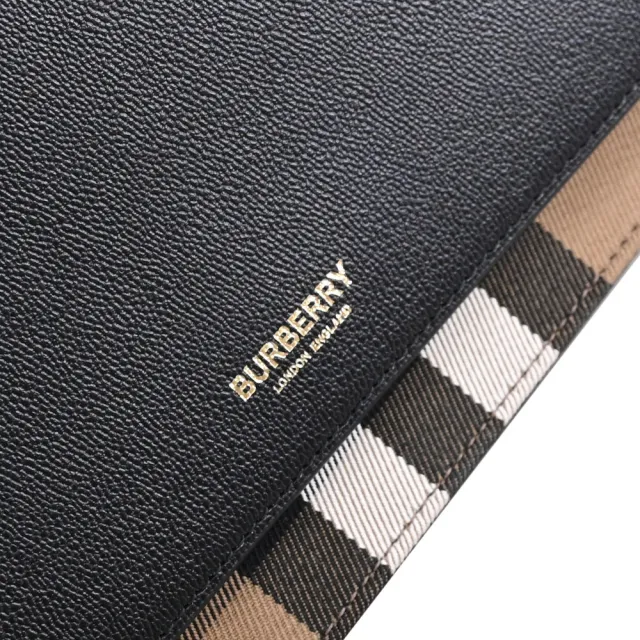 【BURBERRY 巴寶莉】Mackford 英系燙印LOGO經典格紋拼接寬背帶斜背包(黑)