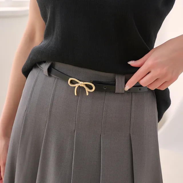 【MYDRESS】氣質蝴蝶結金色釦腰帶