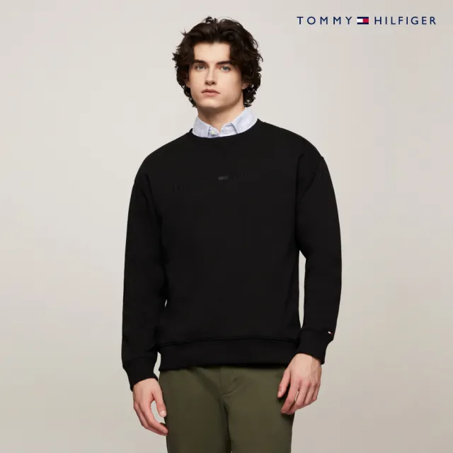 【TOMMY HILFIGER】官方旗艦館 同色調刺繡Logo大學T_黑色