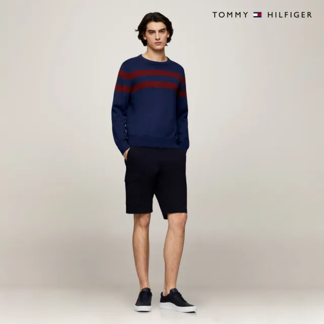【TOMMY HILFIGER】官方旗艦館 條紋圓領針織毛衣_藍色