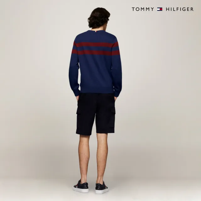 【TOMMY HILFIGER】官方旗艦館 條紋圓領針織毛衣_藍色