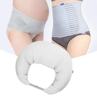 【Gennies 奇妮】好孕三寶組合(咖啡紗月亮枕/機能3用托腹帶/緊實機能束腹帶)