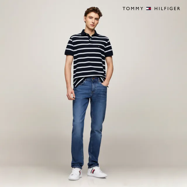 【TOMMY HILFIGER】官方旗艦館 精緻條紋彈性 Polo 衫_藍色
