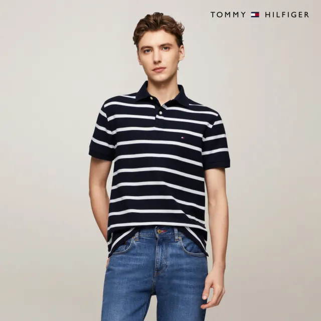 【TOMMY HILFIGER】官方旗艦館 精緻條紋彈性 Polo 衫_藍色