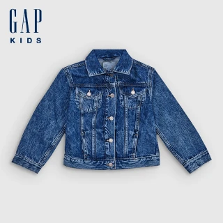 【GAP】女幼童裝 Gap x Disney迪士尼聯名 Logo刺繡翻領牛仔外套-中度水洗(795031)