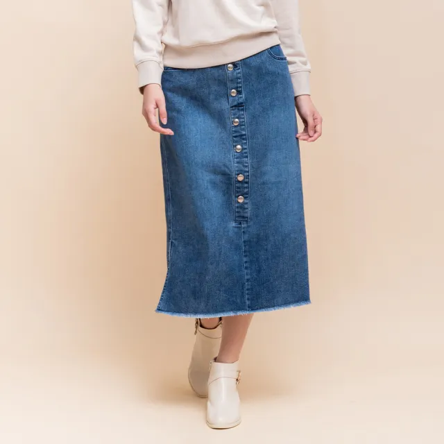 【perng yuh 芃諭名品】*寫意風格 釦飾 牛仔 中長裙(2025 AW Collection|4C秋冬新品上市)