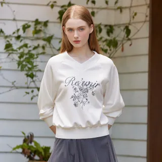 【IENA】印花字母刺繡工藝上衣(#5231009 大學T、字母T、長袖上衣；白色/桔色)