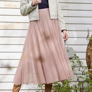 【IENA】鬆緊腰頭散擺紗裙(#5232010 #5232017長紗裙、短紗裙；灰色/粉色)